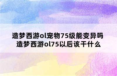 造梦西游ol宠物75级能变异吗 造梦西游ol75以后该干什么